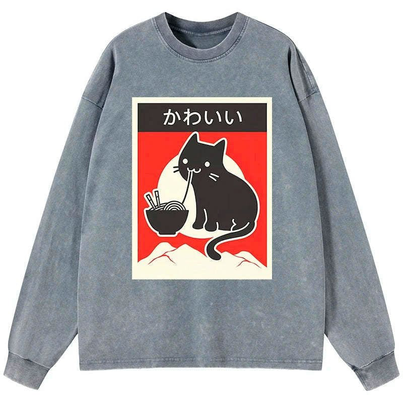 kawaii cat long sleeve tee for streetwear