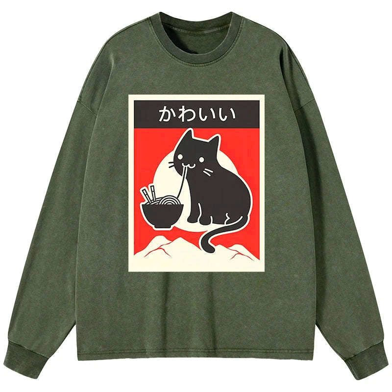 Japanese vintage ramen cat t-shirt
