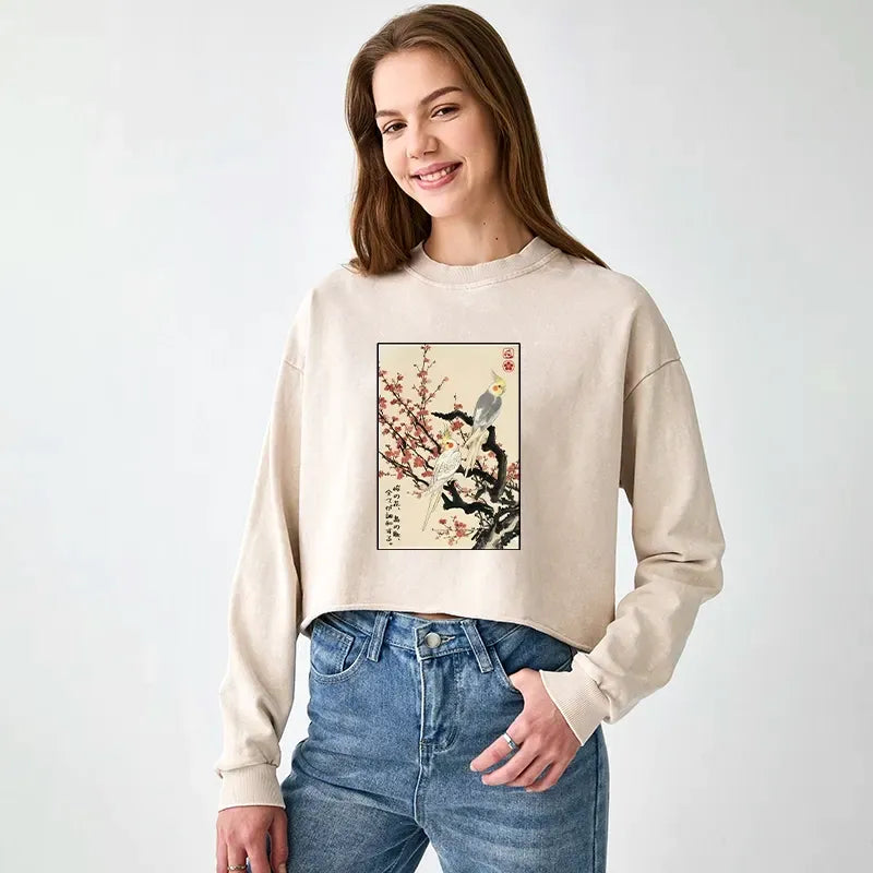 Japanese washed crop sweatshirt for women