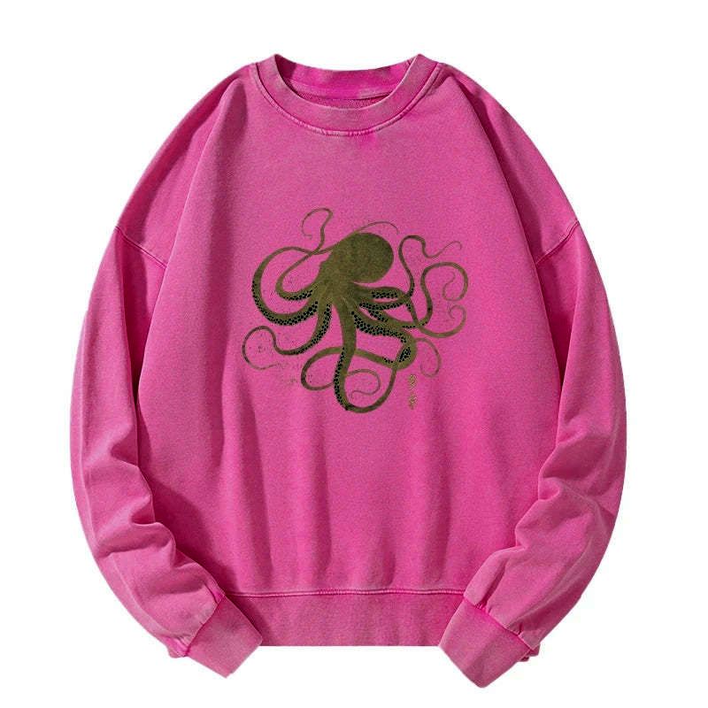 Kyoto-Lion Octopus Japanese Gold Print Tattoo Washed Sweatshirt