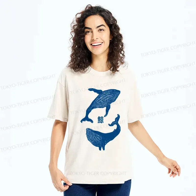 Kyoto-Lion Japanese whale Washed T-Shirt