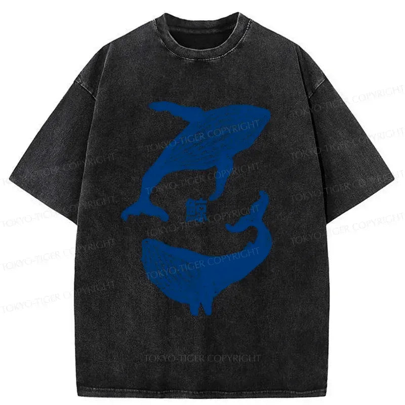 Kyoto-Lion Japanese whale Washed T-Shirt