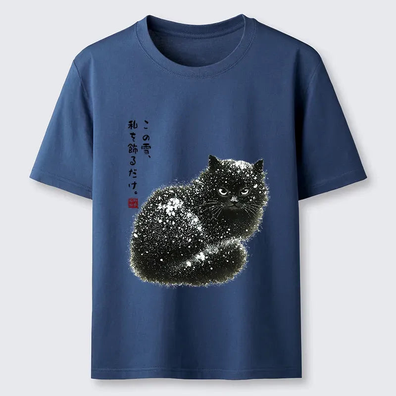 japanese black cat snow t-shirt