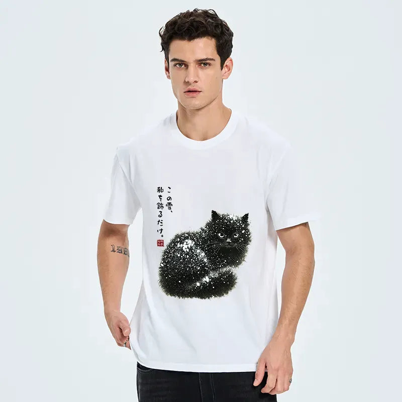 japanese black cat snow t-shirt