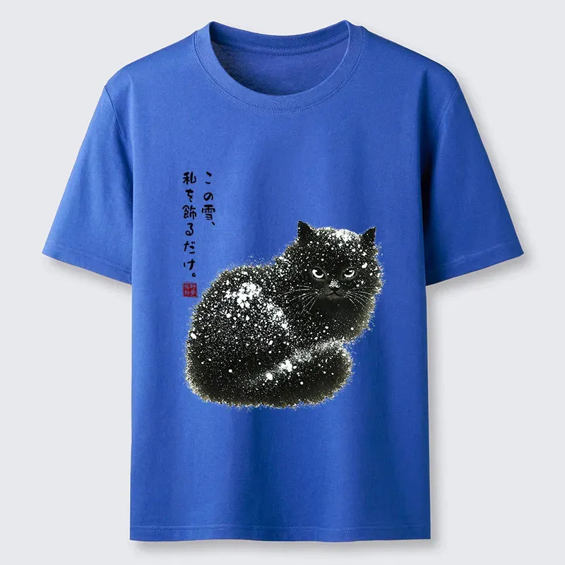 japanese black cat snow t-shirt