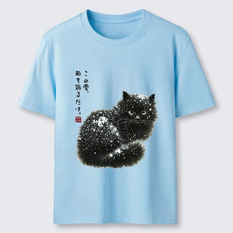 japanese black cat snow t-shirt
