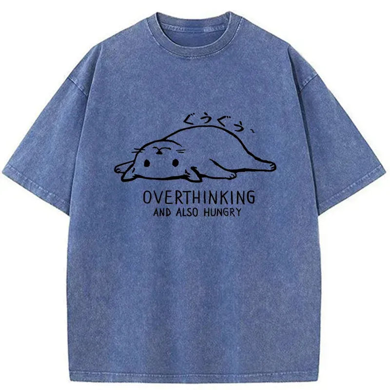 Kyoto-Lion Overthinking Funny Cat Washed T-Shirt