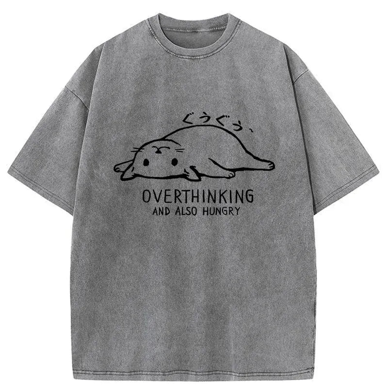 Kyoto-Lion Overthinking Funny Cat Washed T-Shirt