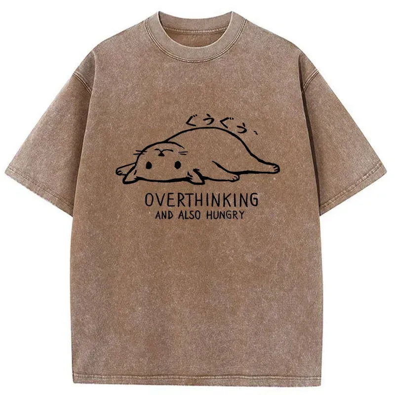 Kyoto-Lion Overthinking Funny Cat Washed T-Shirt