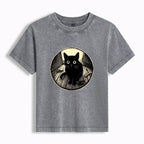 Kyoto-Lion Waiting Black Cat Women's Washed T-shirt