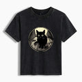 japanese washed black cat t-shirt for women