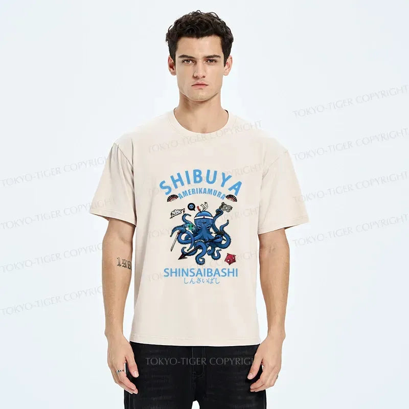 Kyoto-Lion Shibuya Octopus Washed T-Shirt
