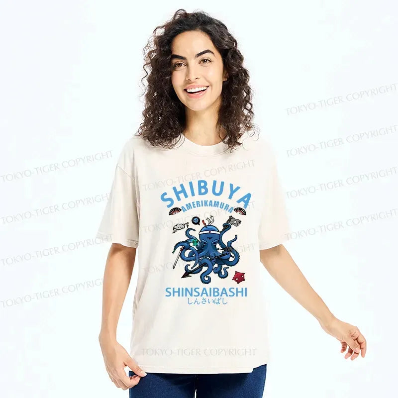 Kyoto-Lion Shibuya Octopus Washed T-Shirt