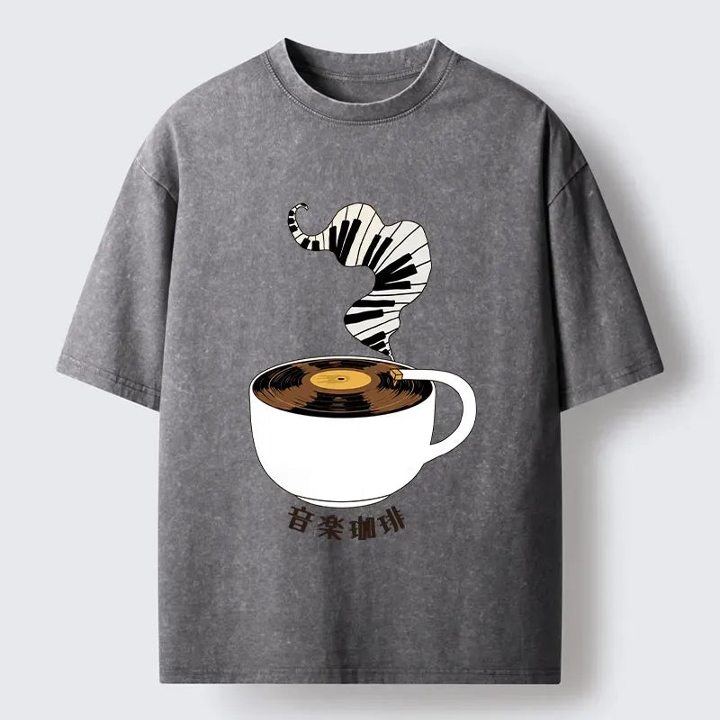 Kyoto-Lion Piano Smoke Rises From Coffee Mug Washed T-Shirt