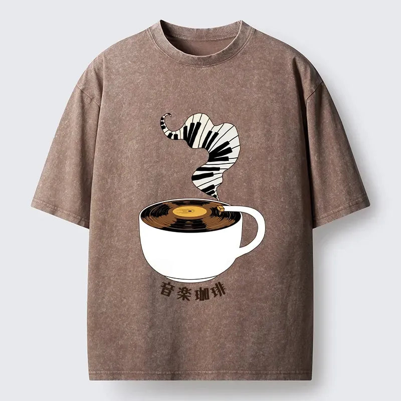 Kyoto-Lion Piano Smoke Rises From Coffee Mug Washed T-Shirt