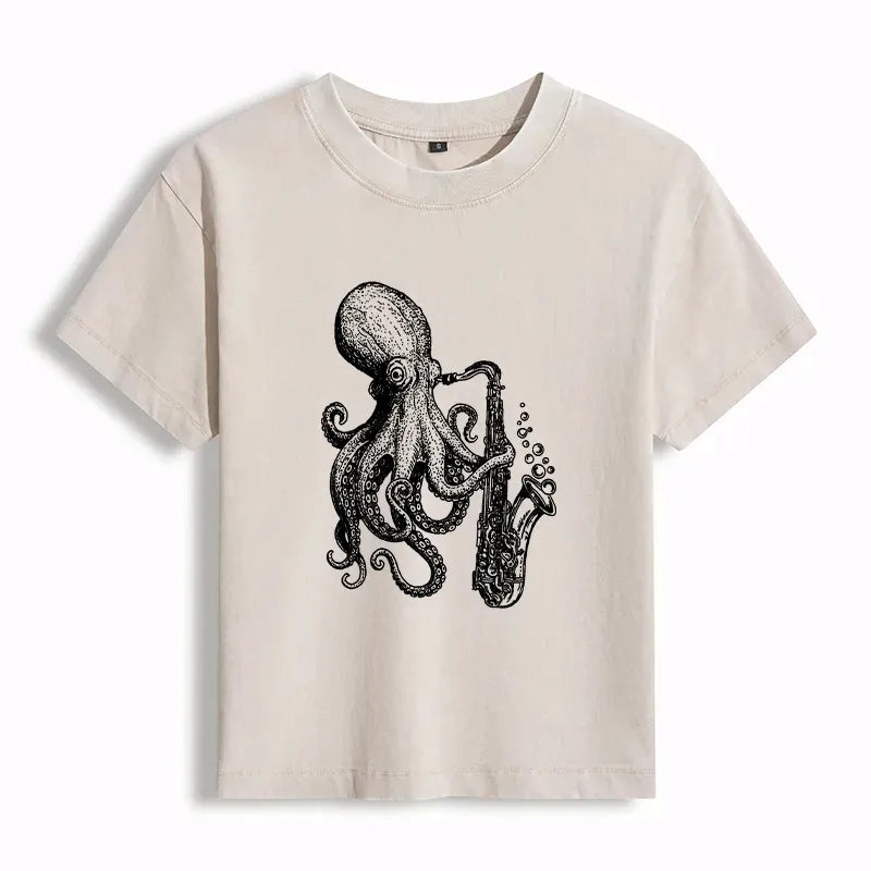 Kyoto-Lion Octopus Playing Saxophoneg Women's Washed T-shirt