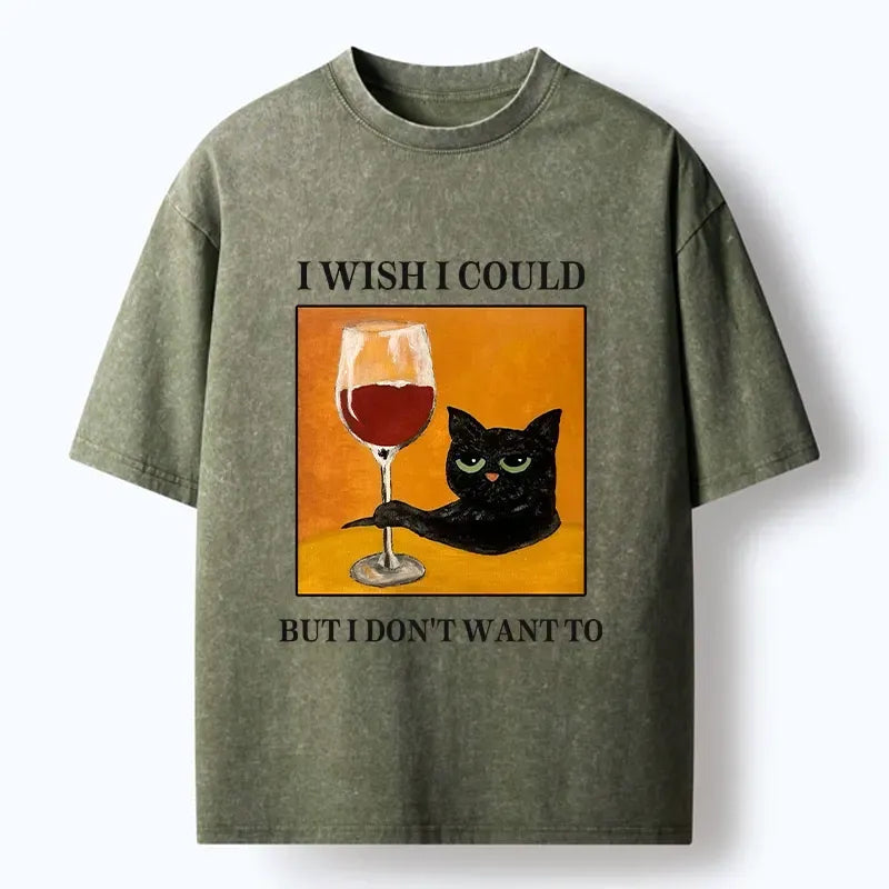 Washed Black Cat T-Shirt for Weekends