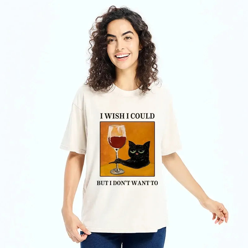 Kyoto-Lion Sassy Black Cat Wine Funny Meme Washed T-Shirt