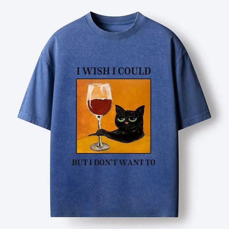 Kyoto-Lion Sassy Black Cat Wine Funny Meme Washed T-Shirt