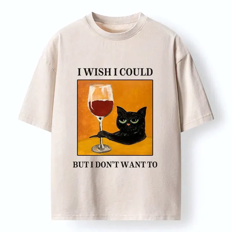 Kyoto-Lion Sassy Black Cat Wine Funny Meme Washed T-Shirt