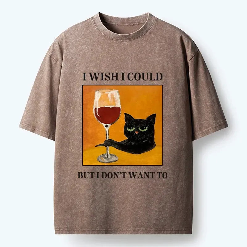Washed Black Cat T-Shirt for Weekends