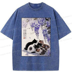 Japanese wisteria cat t-shirt for streetwear