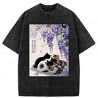 Japanese wisteria cat t-shirt for streetwear
