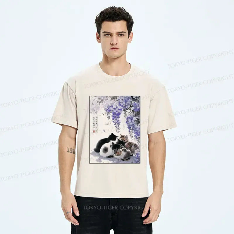 Kyoto-Lion Cats plotting under the wisteria T-Shirt