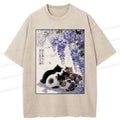 Japanese wisteria cat t-shirt for streetwear