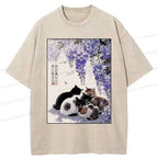 Japanese wisteria cat t-shirt for streetwear