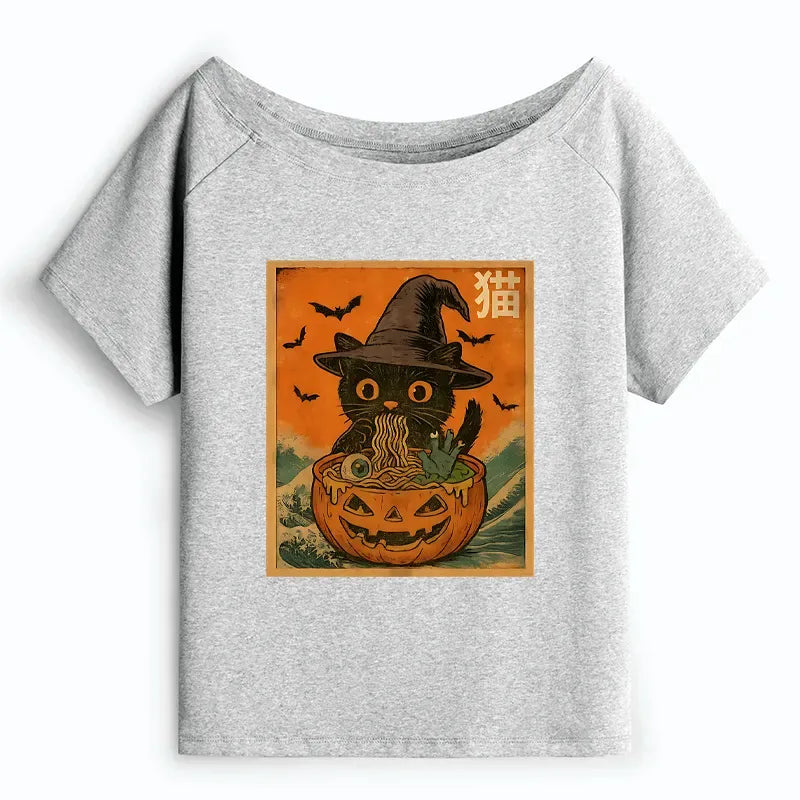 Japanese Halloween Cat T-Shirt for Women