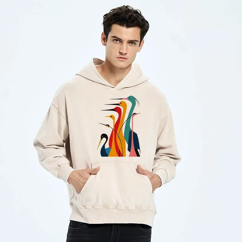 Kyoto-Lion Various Types Of Cranes Washed Hoodie
