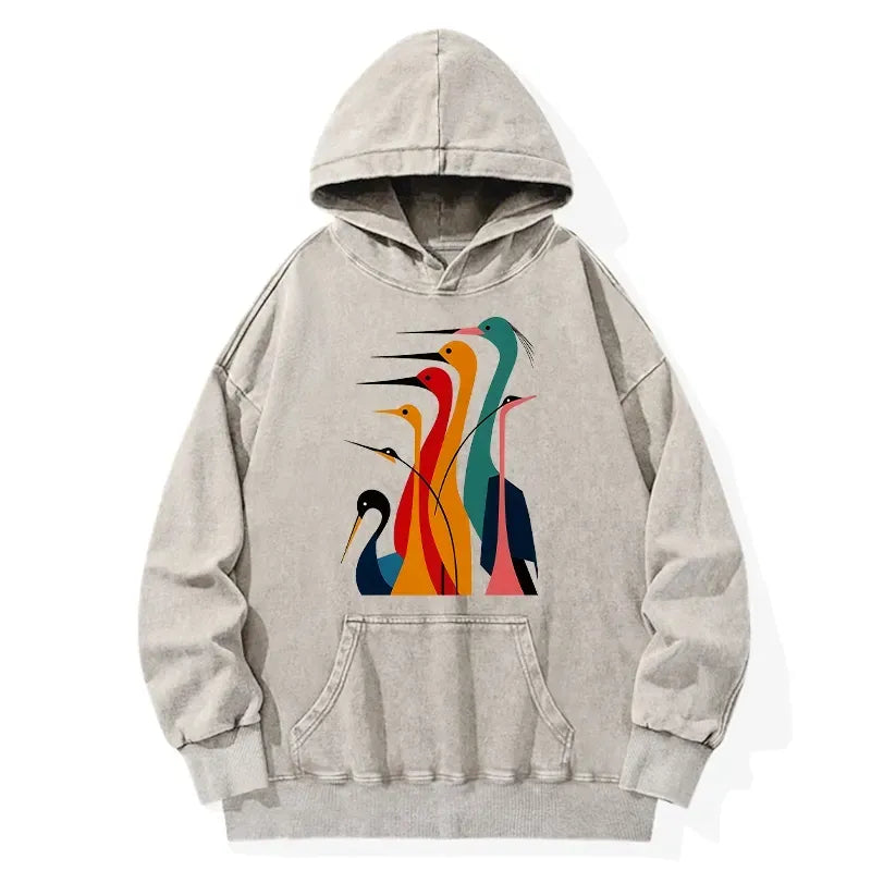 Vintage Ukiyo-e Cranes Hoodie for Daily Wear