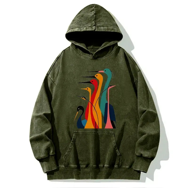 Japanese Crane Washed Hoodie for Streetwear