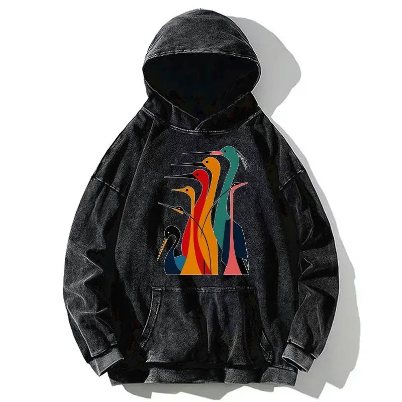 Vintage Ukiyo-e Cranes Hoodie for Daily Wear