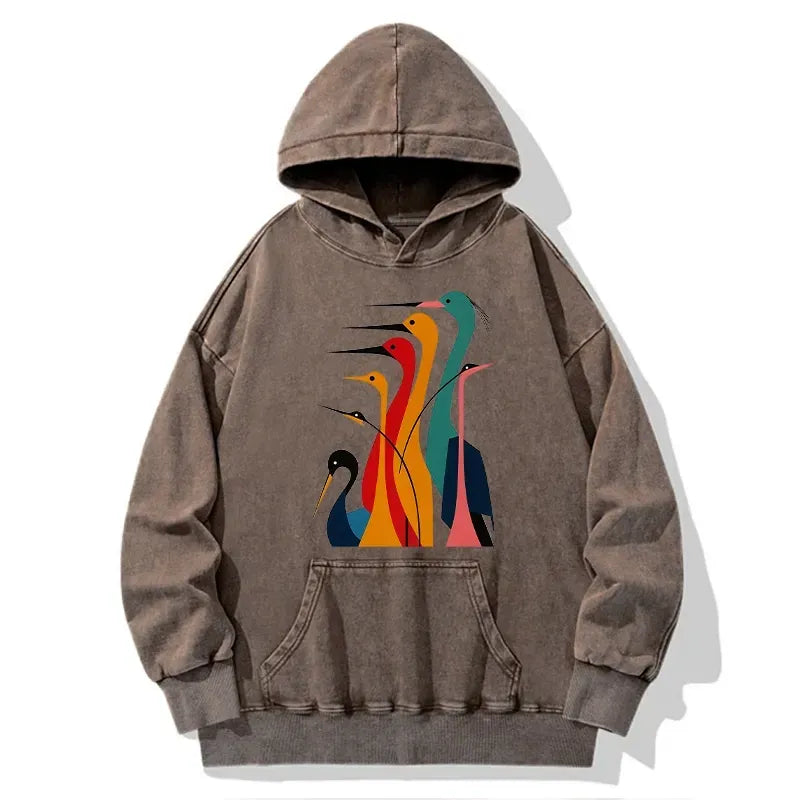 Kyoto-Lion Various Types Of Cranes Washed Hoodie