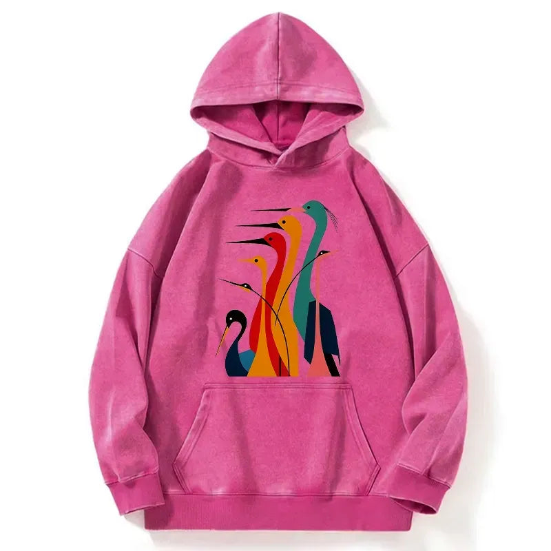 Kyoto-Lion Various Types Of Cranes Washed Hoodie