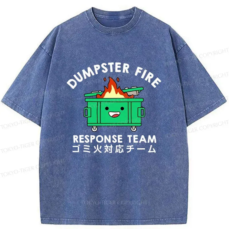 Kyoto-Lion Trash Bin On Fire Washed T-Shirt