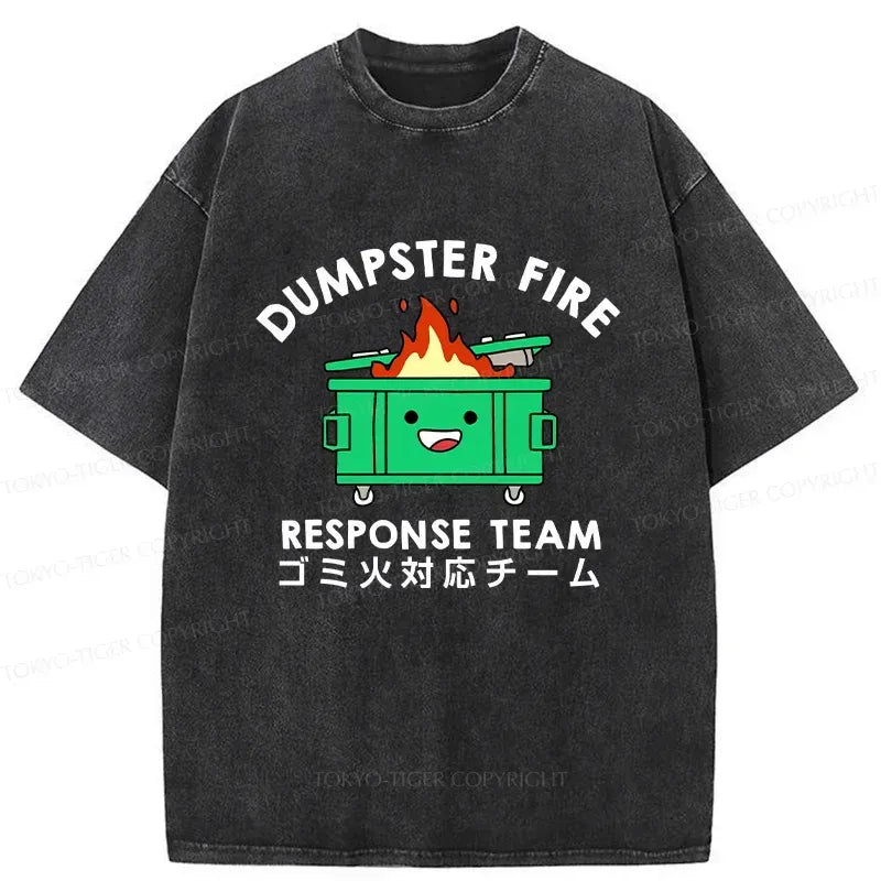 Kyoto-Lion Trash Bin On Fire Washed T-Shirt