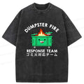 Kyoto-Lion Trash Bin On Fire Washed T-Shirt