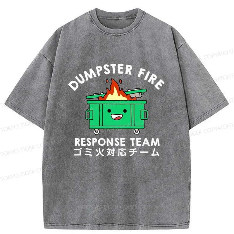 Kyoto-Lion Trash Bin On Fire Washed T-Shirt