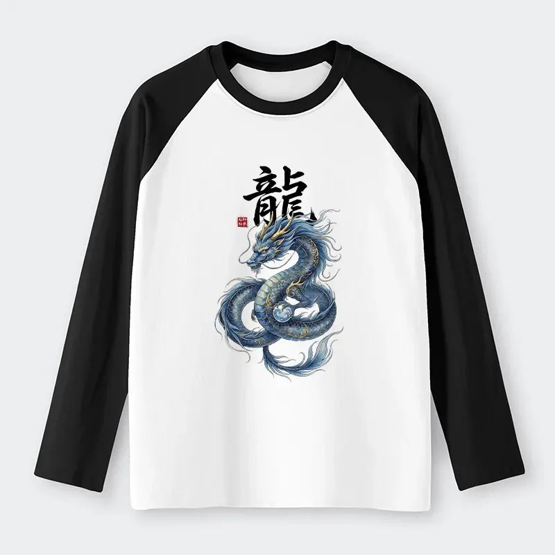 Japanese Dragon Raglan T-shirt for Daily Wear