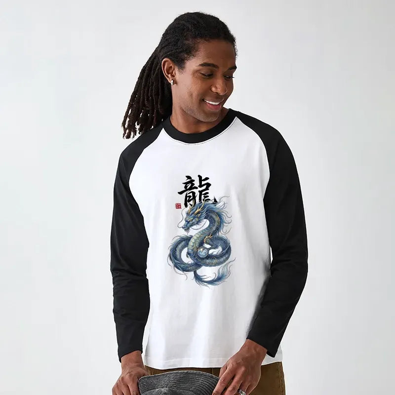 Japanese Dragon Raglan T-shirt for Daily Wear