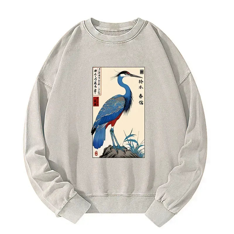 Japanese Washed Crane Sweatshirt for Casual