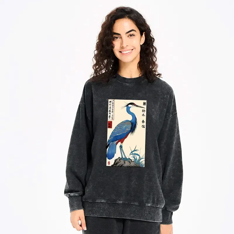 Kyoto-Lion Colorful Crane Washed Sweatshirt