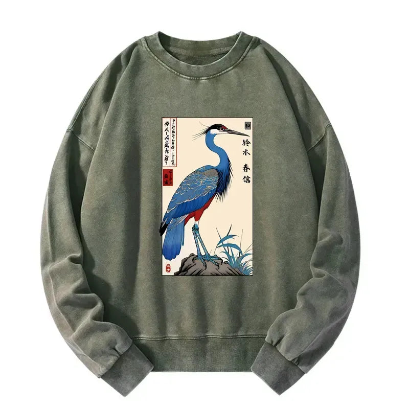Colorful Crane Washed Sweatshirt for Streetwear