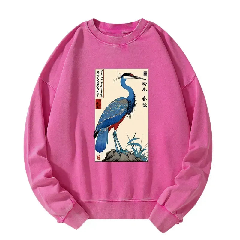 Kyoto-Lion Colorful Crane Washed Sweatshirt