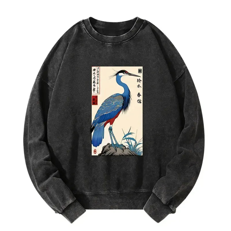 Japanese Washed Crane Sweatshirt for Casual