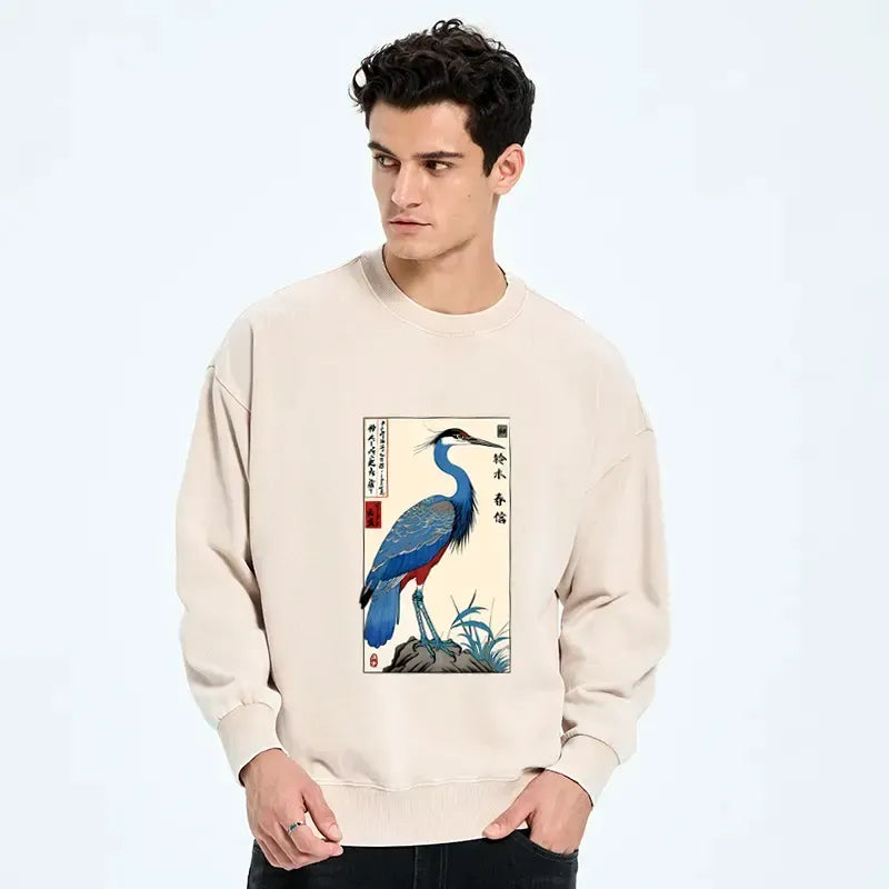 Kyoto-Lion Colorful Crane Washed Sweatshirt