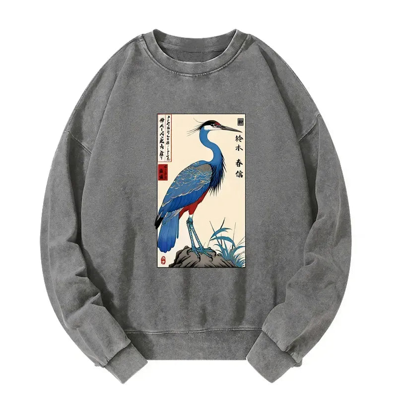 Japanese Washed Crane Sweatshirt for Casual
